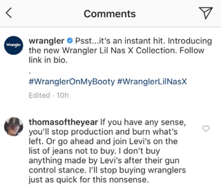 Illustration for article titled Crusty Country Music Fans Want to Boycott Wrangler Jeans For Partnering with Lil Nas X